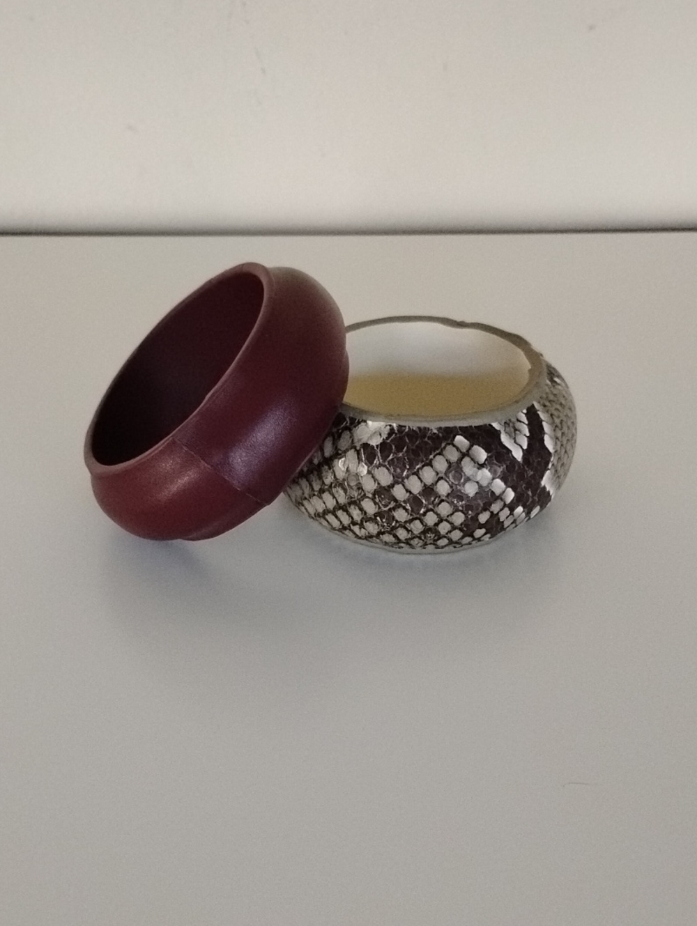 Mango Bundle of Two Resin Bangle Bracelets - Burgundy and Snake Print